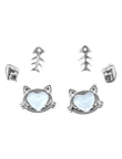 Saloni Fashion Jewellery Modish Heart Shape CZ Brass Silver Plated Set of 3 Combo Stud Earring For Women and Girls