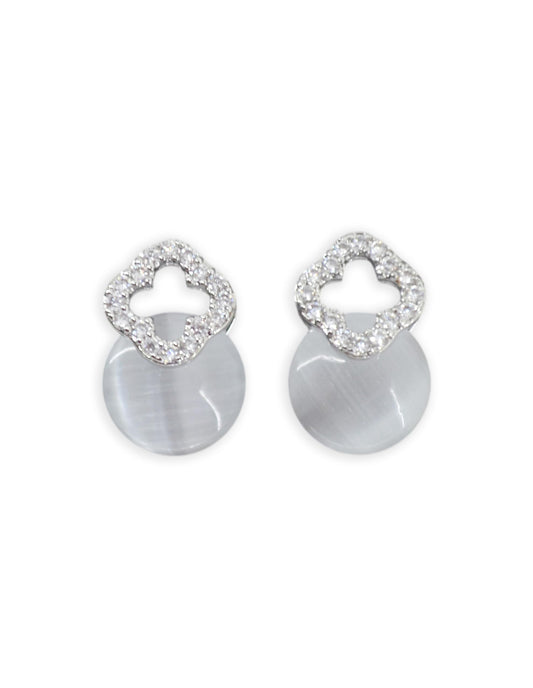 Saloni Fashion Jewellery Pretty Circle Shape Grey Pearl CZ Brass Silver Plated Stud Earring For Women and Girls