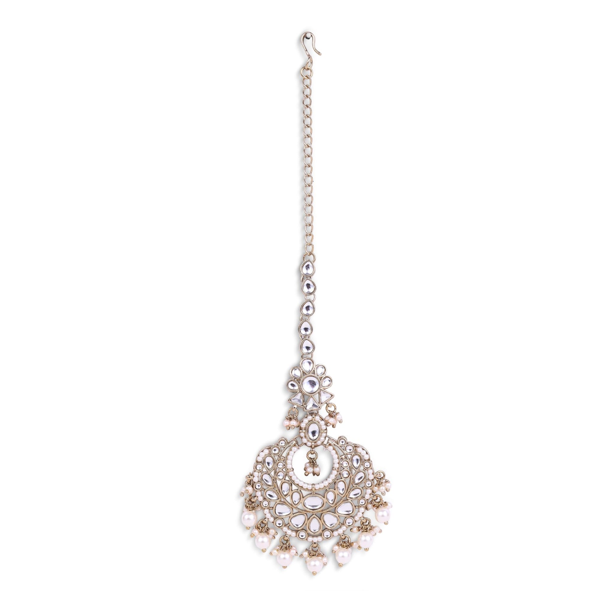 Saloni Fashion Jewellery Traditional Flower Shape and Pearl Silver Gold Plated Set of 2 Combo Maang Tikka For Women