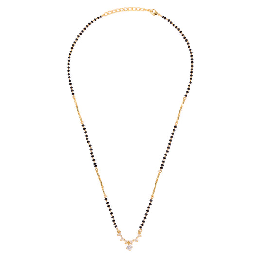 Saloni Fashion Jewellery Traditional Beautiful Round and Triangle Shape Gold Plated Black Beaded Adjustable Chain Mangalsutra For Women