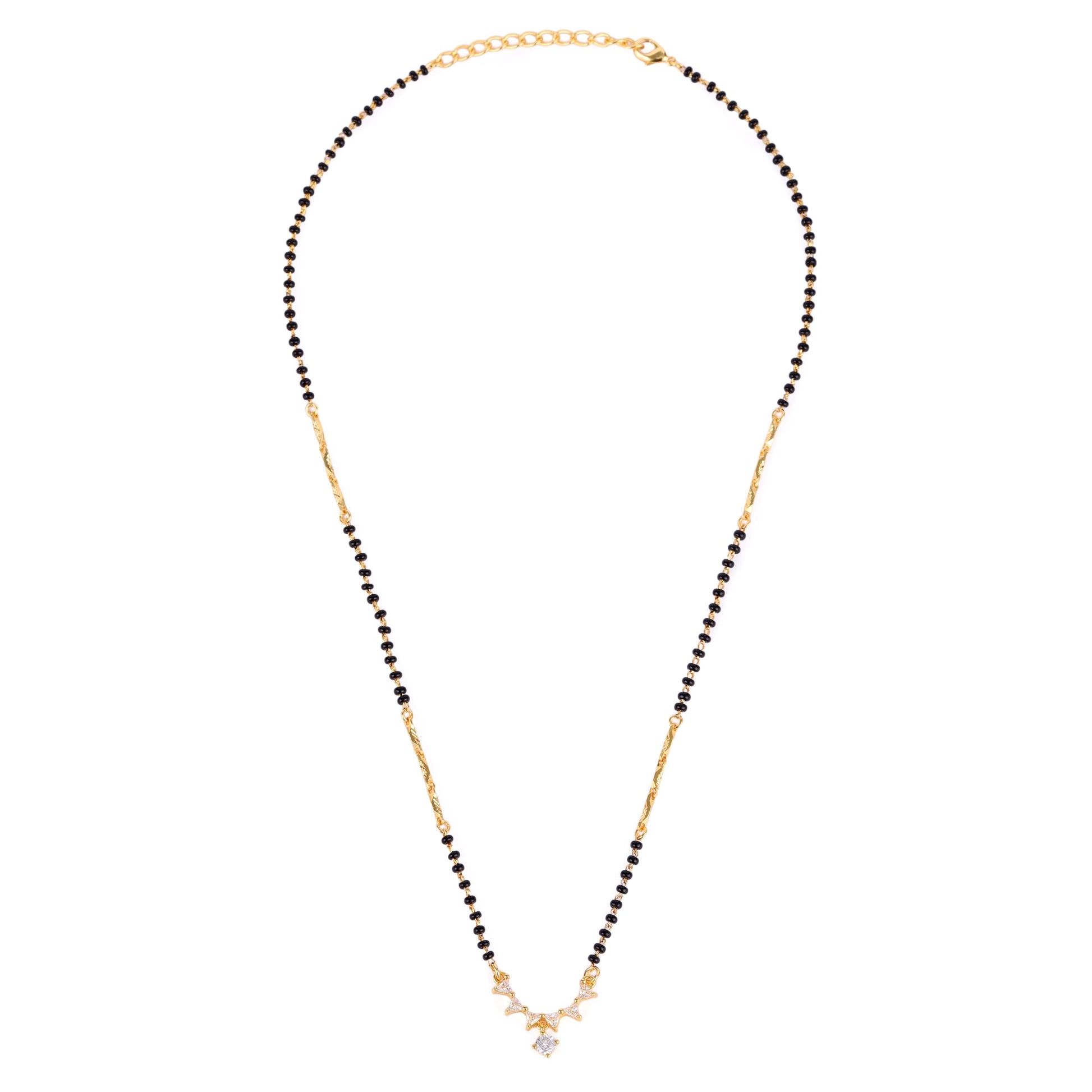 Saloni Fashion Jewellery Traditional Beautiful Round and Triangle Shape Gold Plated Combo Set of 2 Black Beaded Adjustable Chain Mangalsutra For Women
