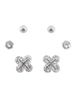Saloni Fashion Jewellery Royal Flower Design CZ Brass Silver Plated Set of 3 Combo Stud Earring For Women and Girls - view 2