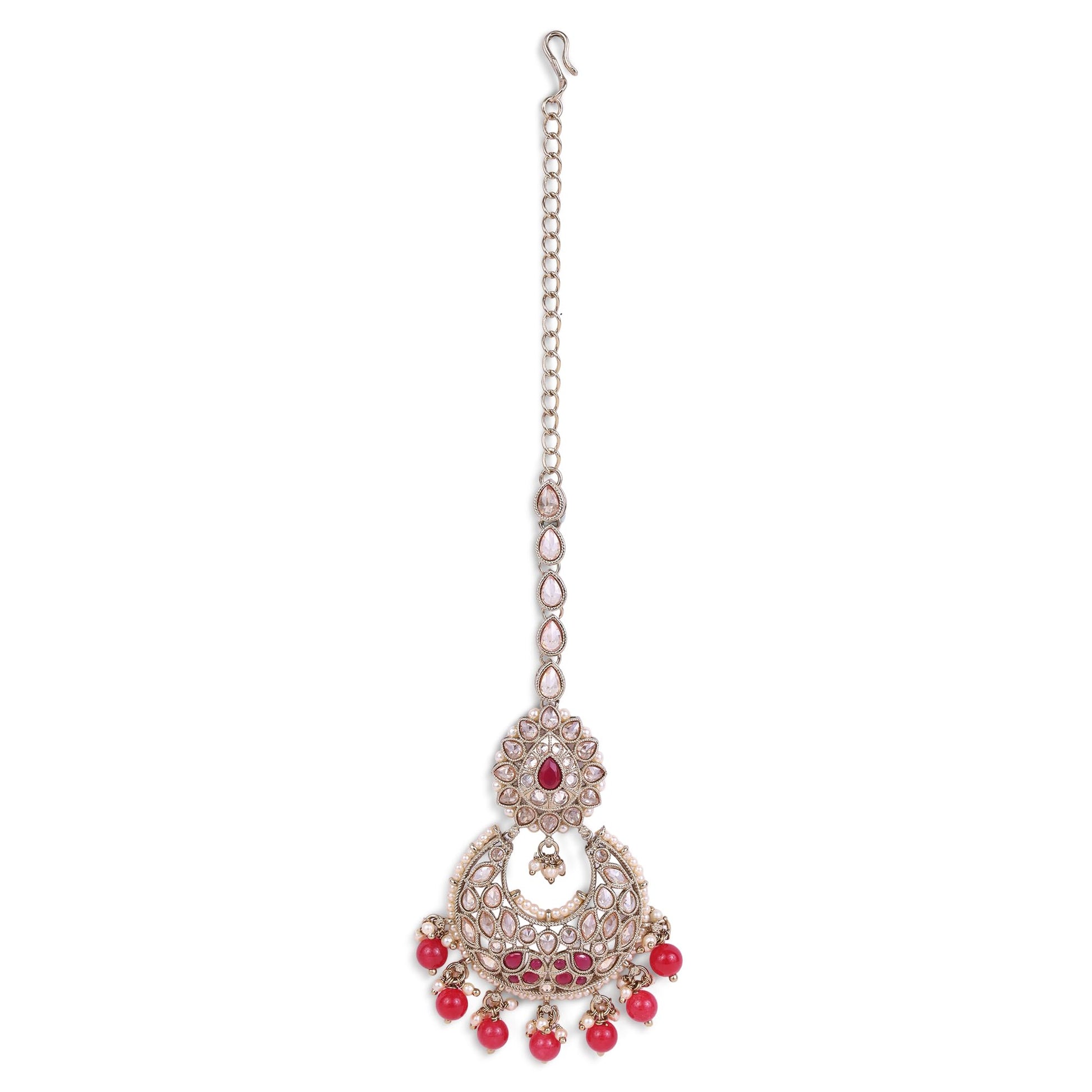 Saloni Fashion Jewellery Traditional Oval and Chandelier Shape Silver Gold Plated Maang Tikka For Women