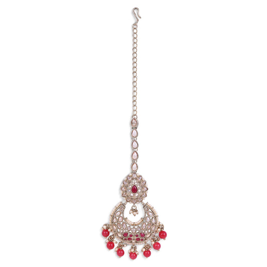Saloni Fashion Jewellery Traditional Oval and Chandelier Shape Silver Gold Plated Maang Tikka For Women