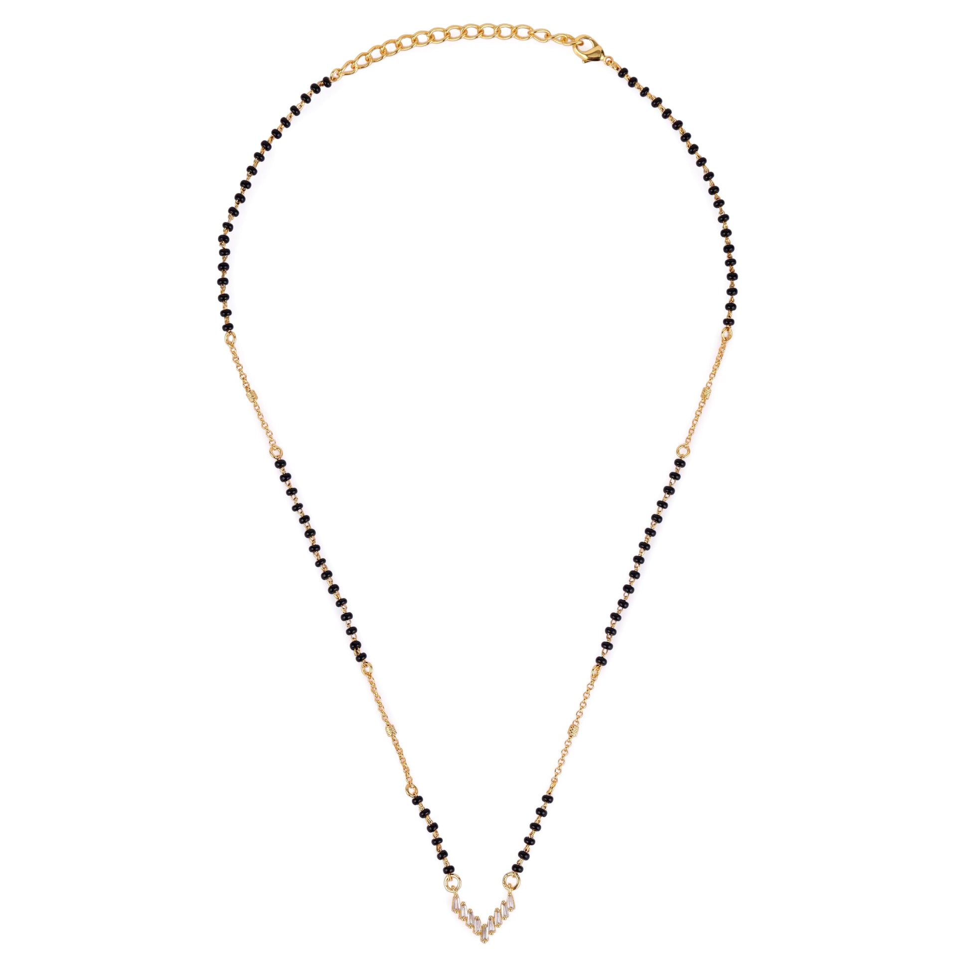 Saloni Fashion Jewellery Traditional Splendid "V" Shape Gold Plated Combo Set of 2 Black Beaded Adjustable Chain Mangalsutra For Women