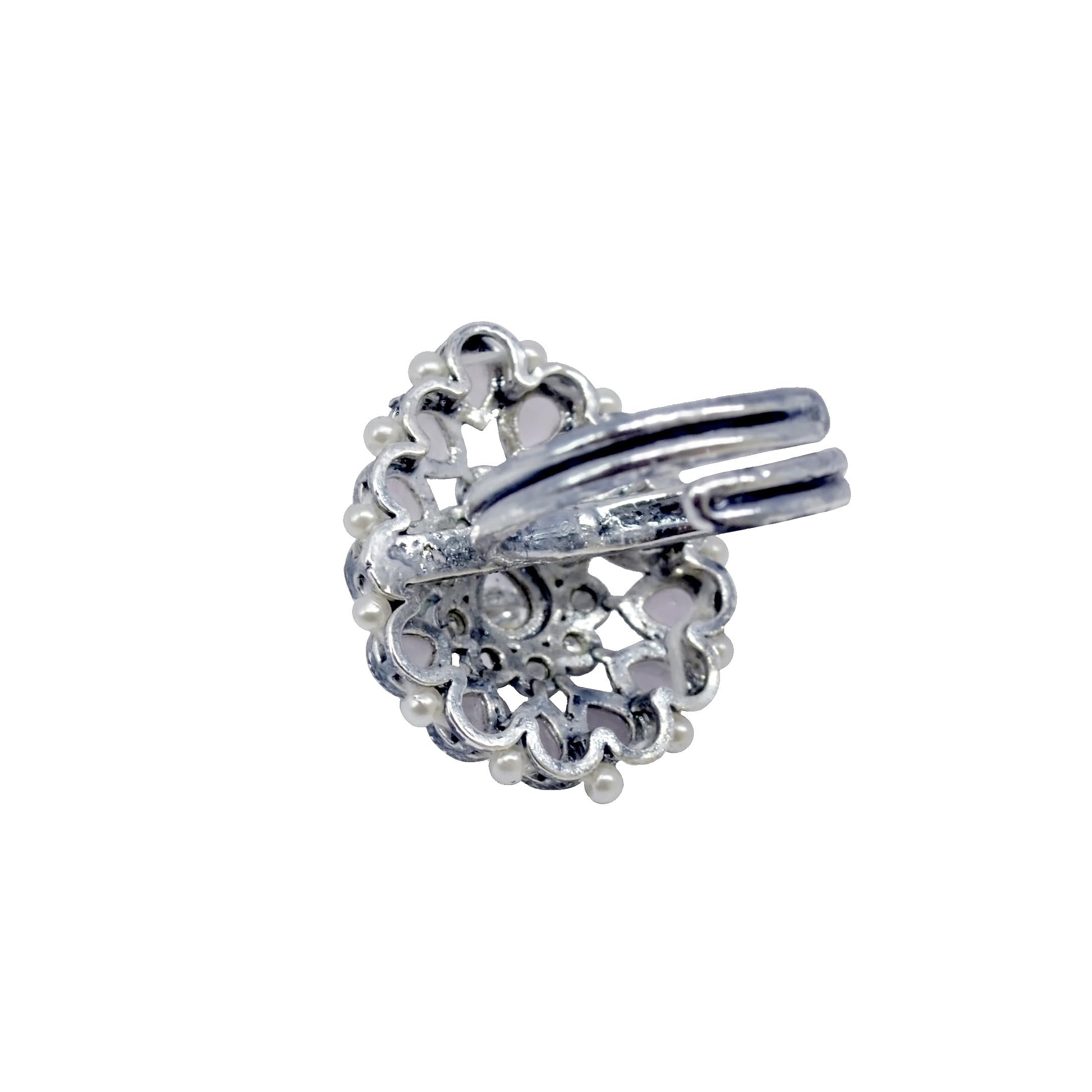 Saloni Fashion Jewellery Inspired Pear Shape Silver Plated Kundan Stone Adjustable Finger Ring For Women and Girls