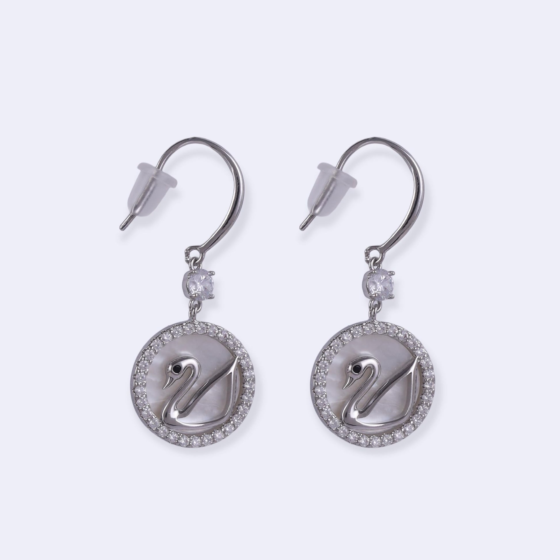 Saloni Fashion Jewellery Embedded Circle Swan Silver Plated Combo Set of 2 Stud Earring For Women