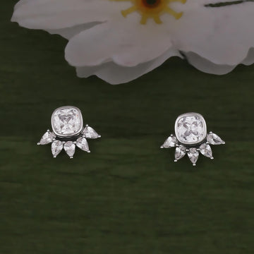 Saloni Fashion Jewellery Graceful Round and Leaf Shape Silver Plated Stud Earring For Women