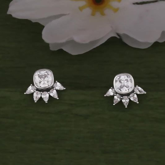 Saloni Fashion Jewellery Graceful Round and Leaf Shape Silver Plated Stud Earring For Women