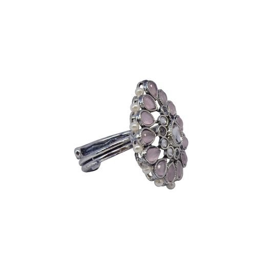 Saloni Fashion Jewellery Inspired Pear Shape Silver Plated Kundan Stone Adjustable Finger Ring For Women and Girls
