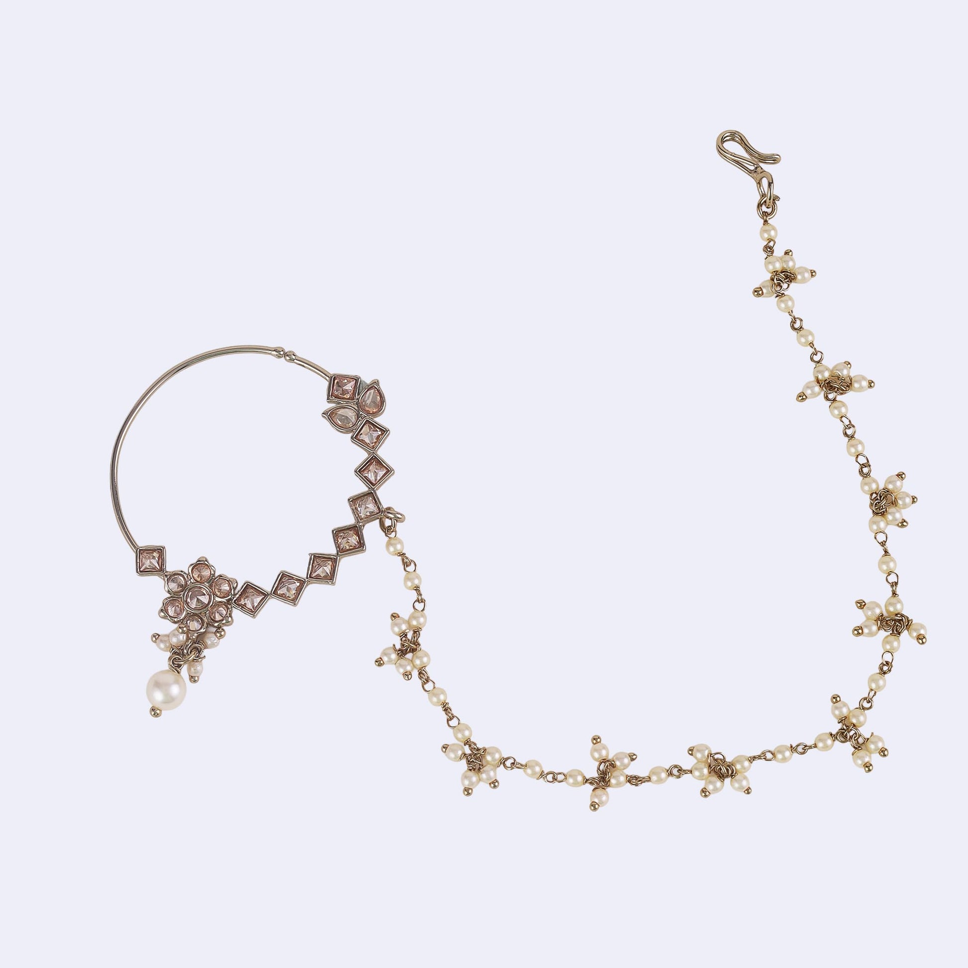 Saloni Fashion Jewellery Traditional Leaf and Flower Shape Gold Plated Nose Ring with String (Nathiya) For Women