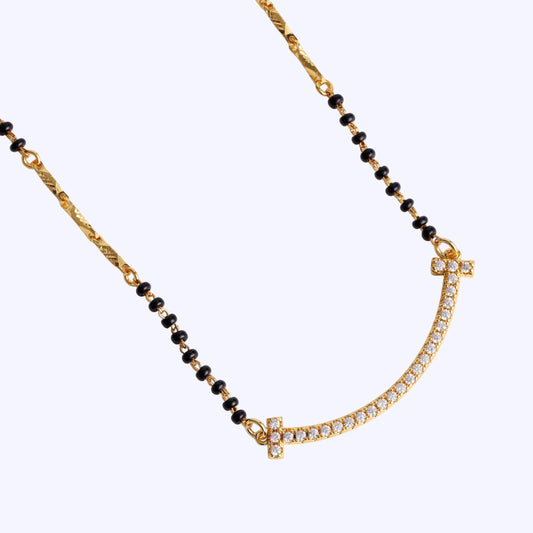 Saloni Fashion Jewellery Traditional Trendy Stylish CZ Studded Gold Plated Black Beaded Adjustable Chain Mangalsutra For Women