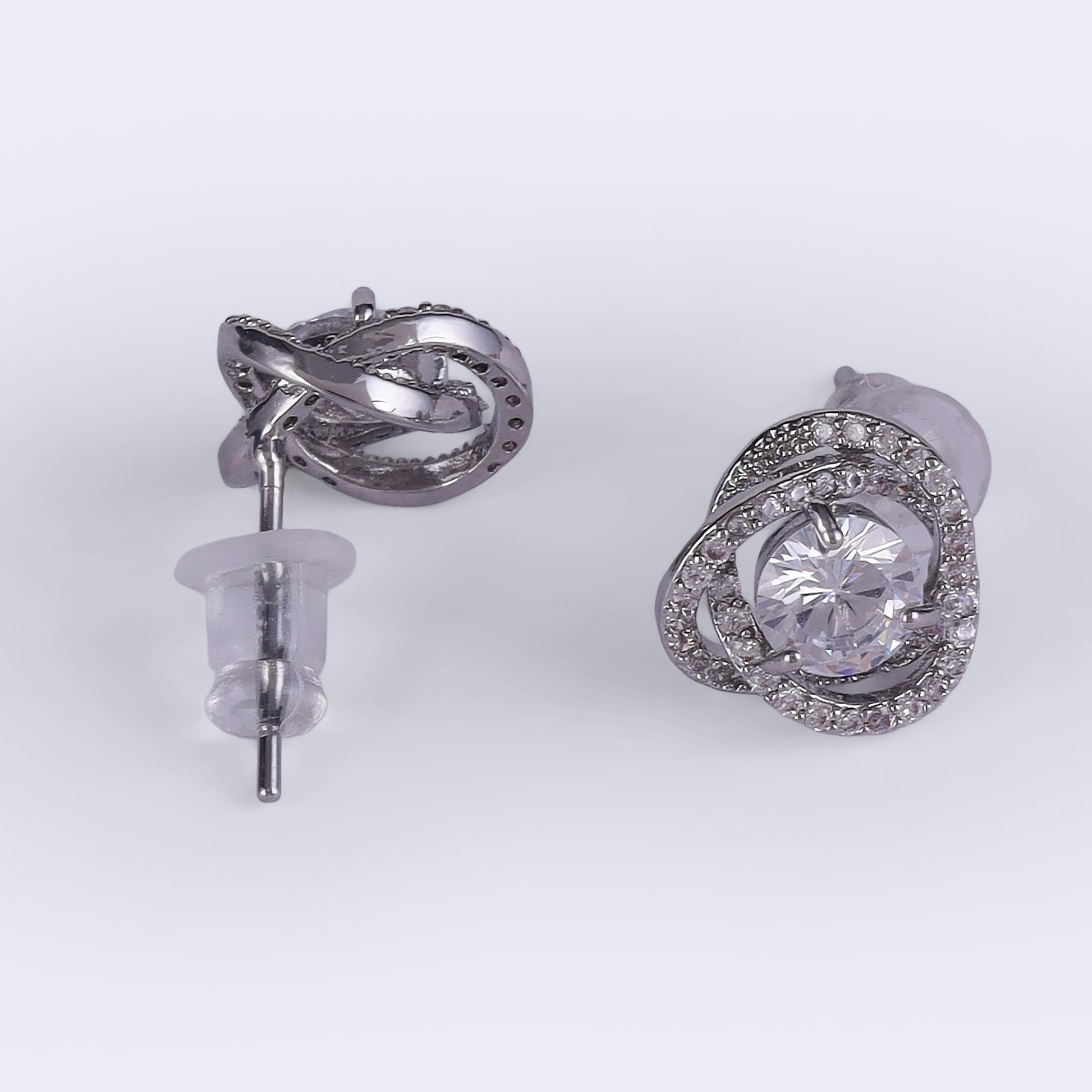 Saloni Fashion Jewellery Detachable Round Solitaire Silver Plated Stud Earring For Women