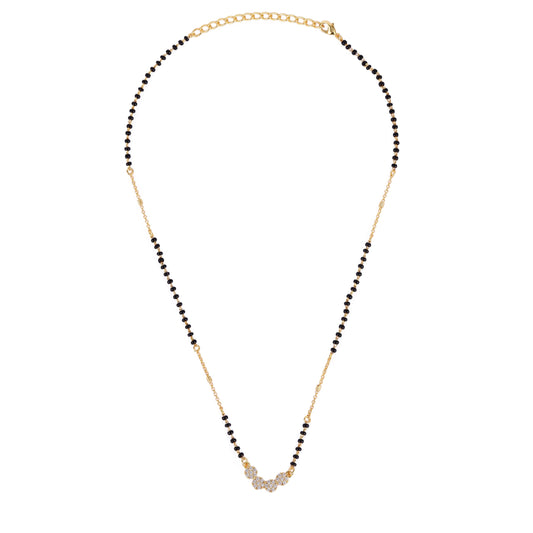 Saloni Fashion Jewellery Traditional Stylish CZ Studded Round Shape Gold Plated Black Beaded Adjustable Chain Mangalsutra For Women