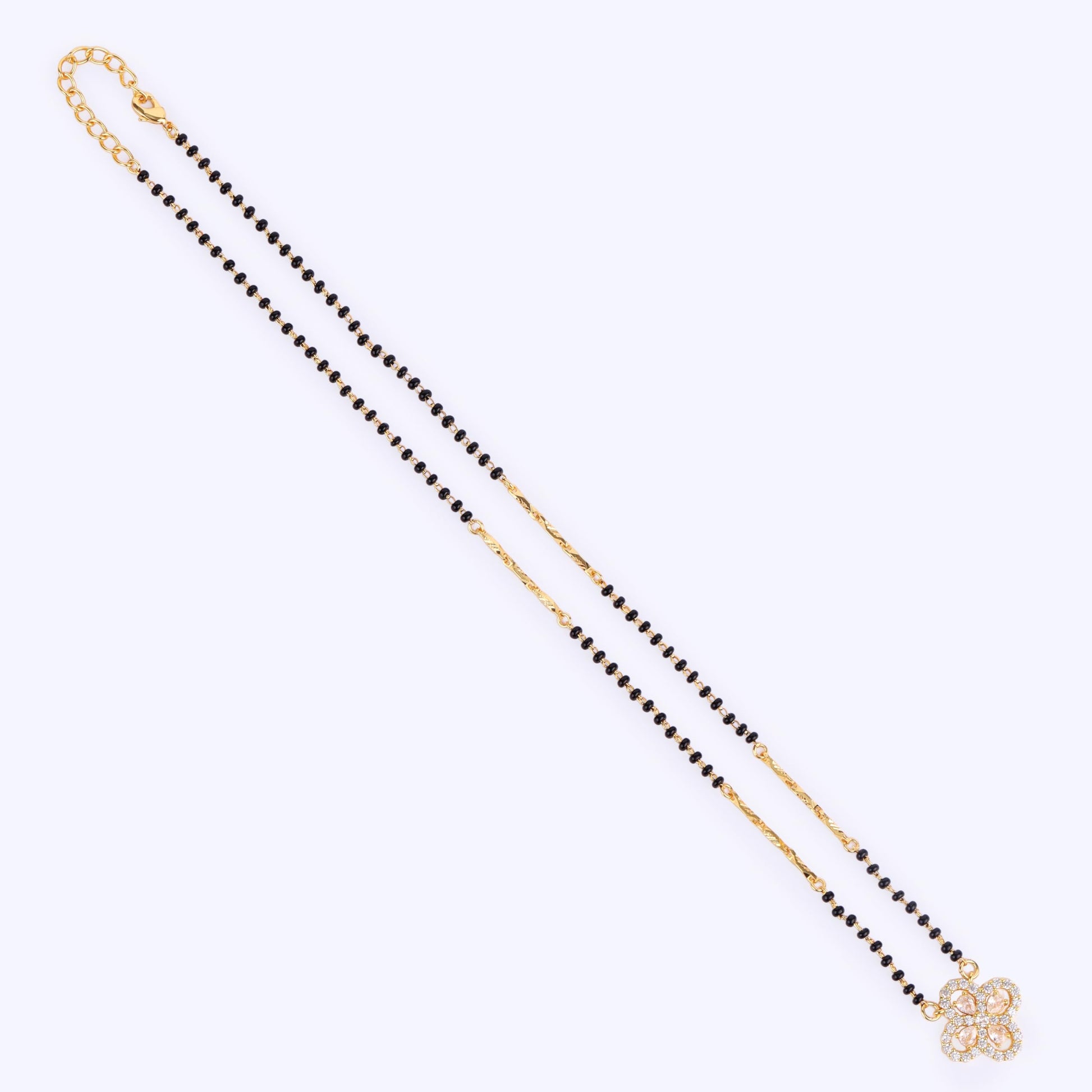 Saloni Fashion Jewellery Traditional Youthful Flower Design Gold Plated Black Beaded Adjustable Chain Mangalsutra For Women