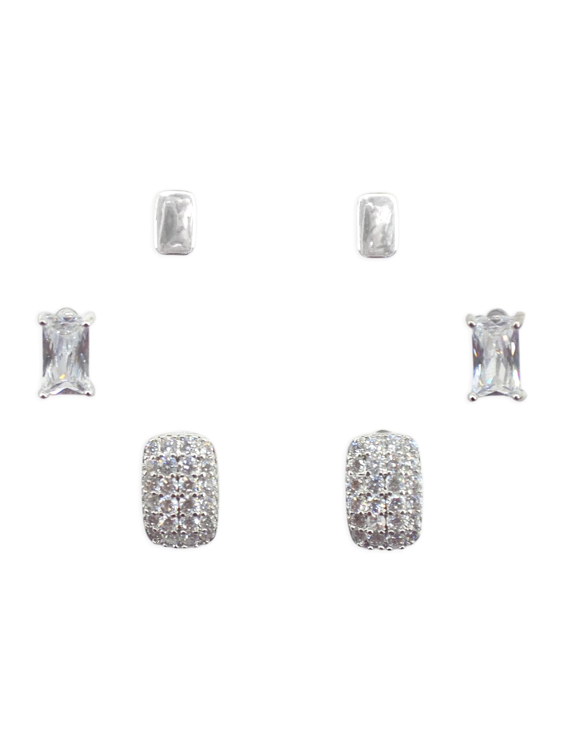 Saloni Fashion Jewellery Stylish Square Shape CZ Brass Silver Plated Set of 3 Combo Stud Earring For Women and Girls