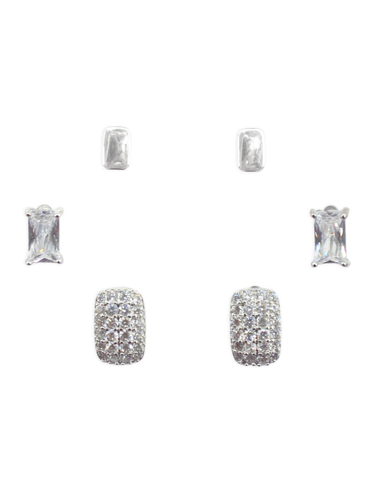 Saloni Fashion Jewellery Stylish Square Shape CZ Brass Silver Plated Set of 3 Combo Stud Earring For Women and Girls