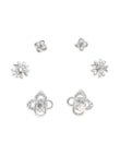 Saloni Fashion Jewellery Heart and Flower Shape CZ Brass Silver Plated Set of 3 Combo Stud Earring For Women and Girls