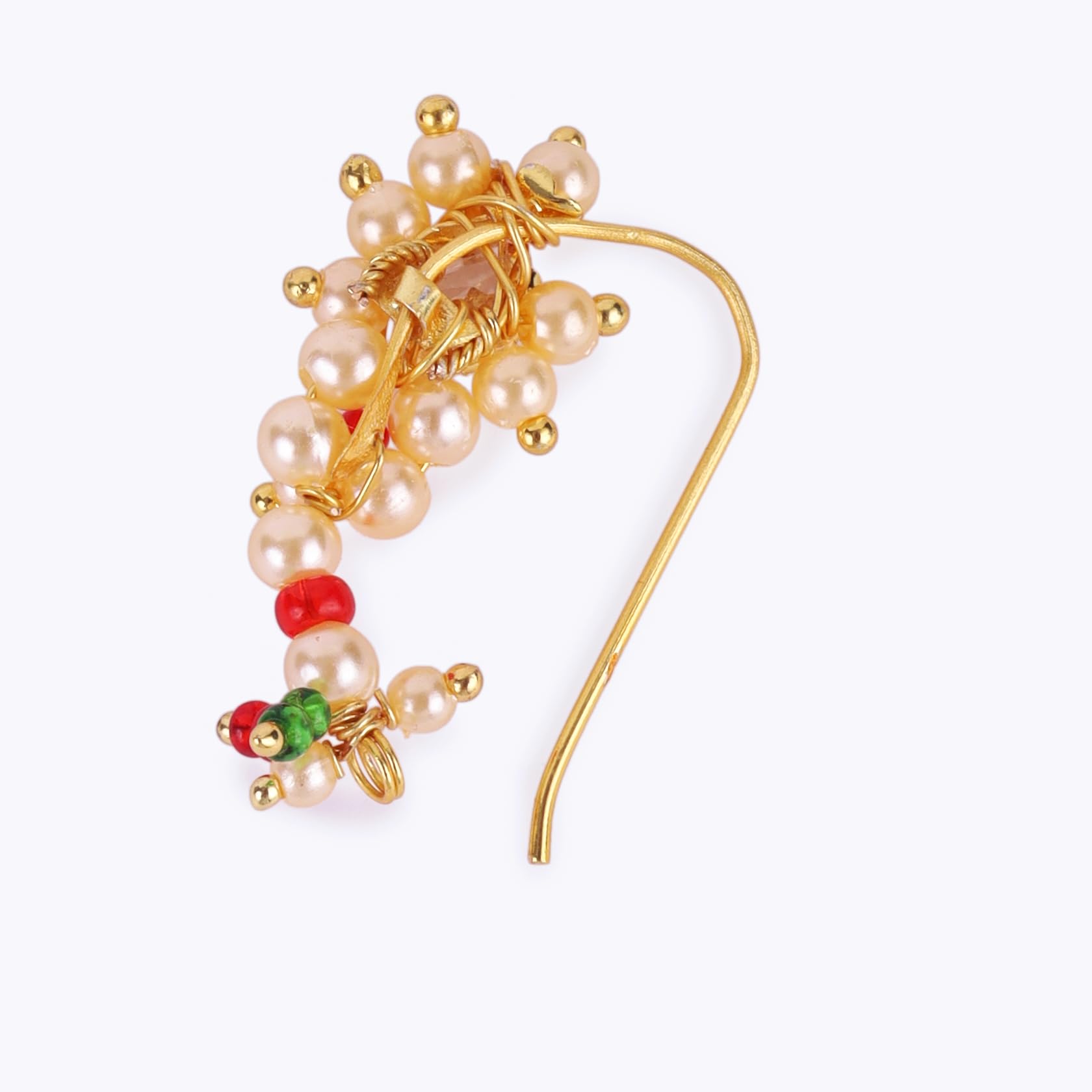 Saloni Fashion Jewellery Traditional Delightful Oval Shape Gold Plated Maharashtrian Nosepin / Nath Without Piercing For Women and Girls
