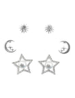 Saloni Fashion Jewellery Star and Half Moon Shape CZ Brass Silver Plated Set of 3 Combo Stud Earring For Women and Girls - view 2