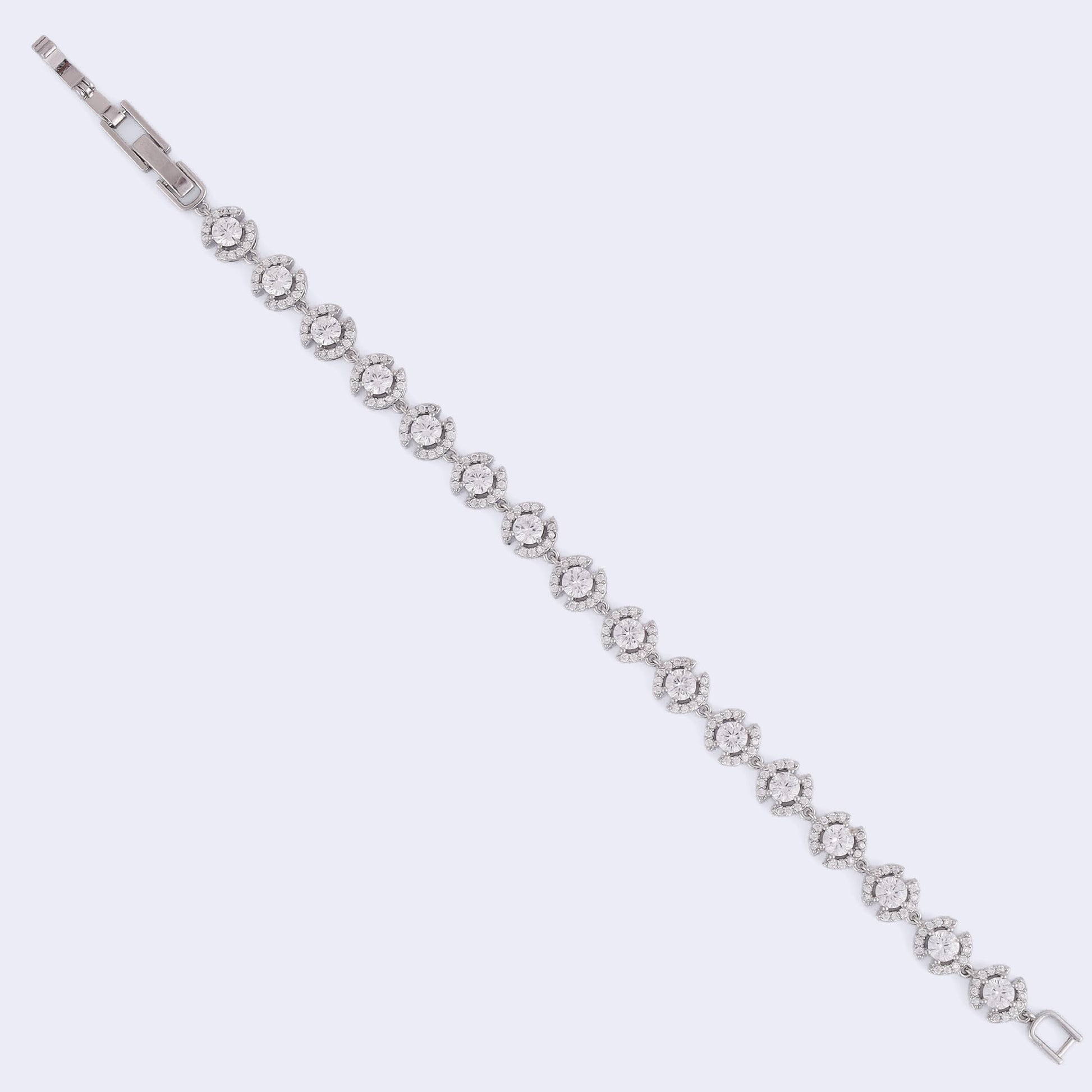 Saloni Fashion Jewellery Modish Round shape Studded CZ Silver Plated Free Size Charm Bracelet For Women