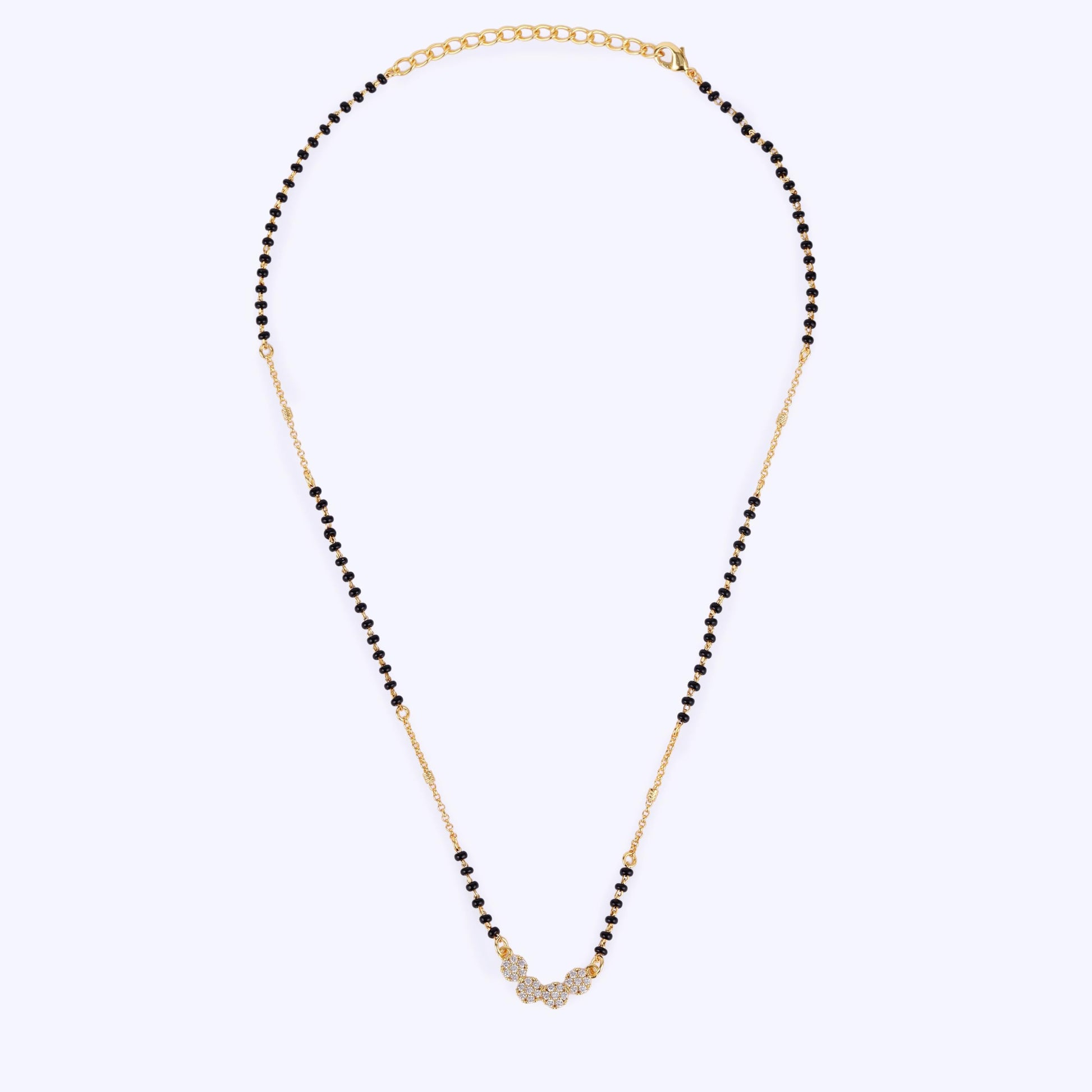 Saloni Fashion Jewellery Traditional Stylish CZ Studded Round Shape Gold Plated Black Beaded Adjustable Chain Mangalsutra For Women