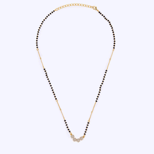 Saloni Fashion Jewellery Traditional Stylish CZ Studded Round Shape Gold Plated Black Beaded Adjustable Chain Mangalsutra For Women