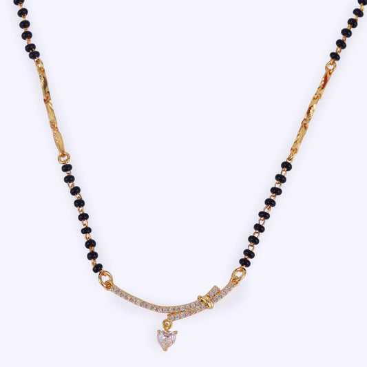 Saloni Fashion Jewellery Traditional Heart Shape CZ Studded Gold Plated Adjustable Chain Mangalsutra For Women