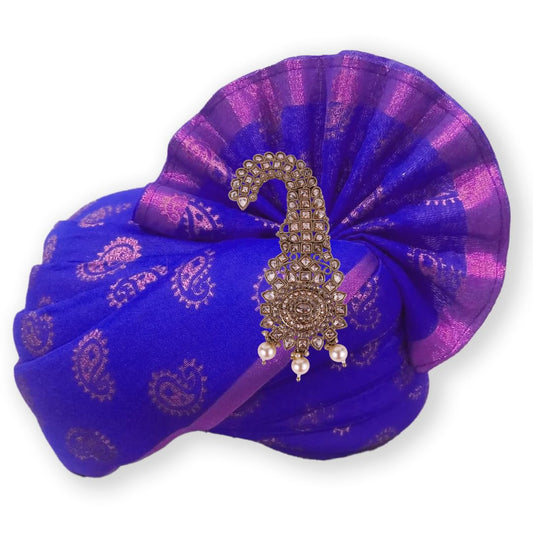 Saloni Fashion Jewellery Traditional Glimmery Round and Oval Shape Gold Plated Pagdi Wedding Safa kalgi For Groom