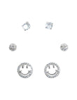 Saloni Fashion Jewellery Round and Smiley Shape CZ Brass Silver Plated Set of 3 Combo Stud Earring For Women and Girls - view 2