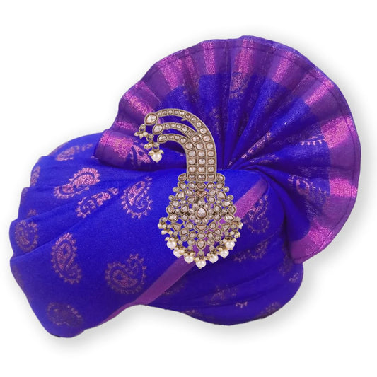 Saloni Fashion Jewellery Traditional Glorious Flower Oval Shape Gold Plated Pagdi Wedding Safa kalgi For Groom