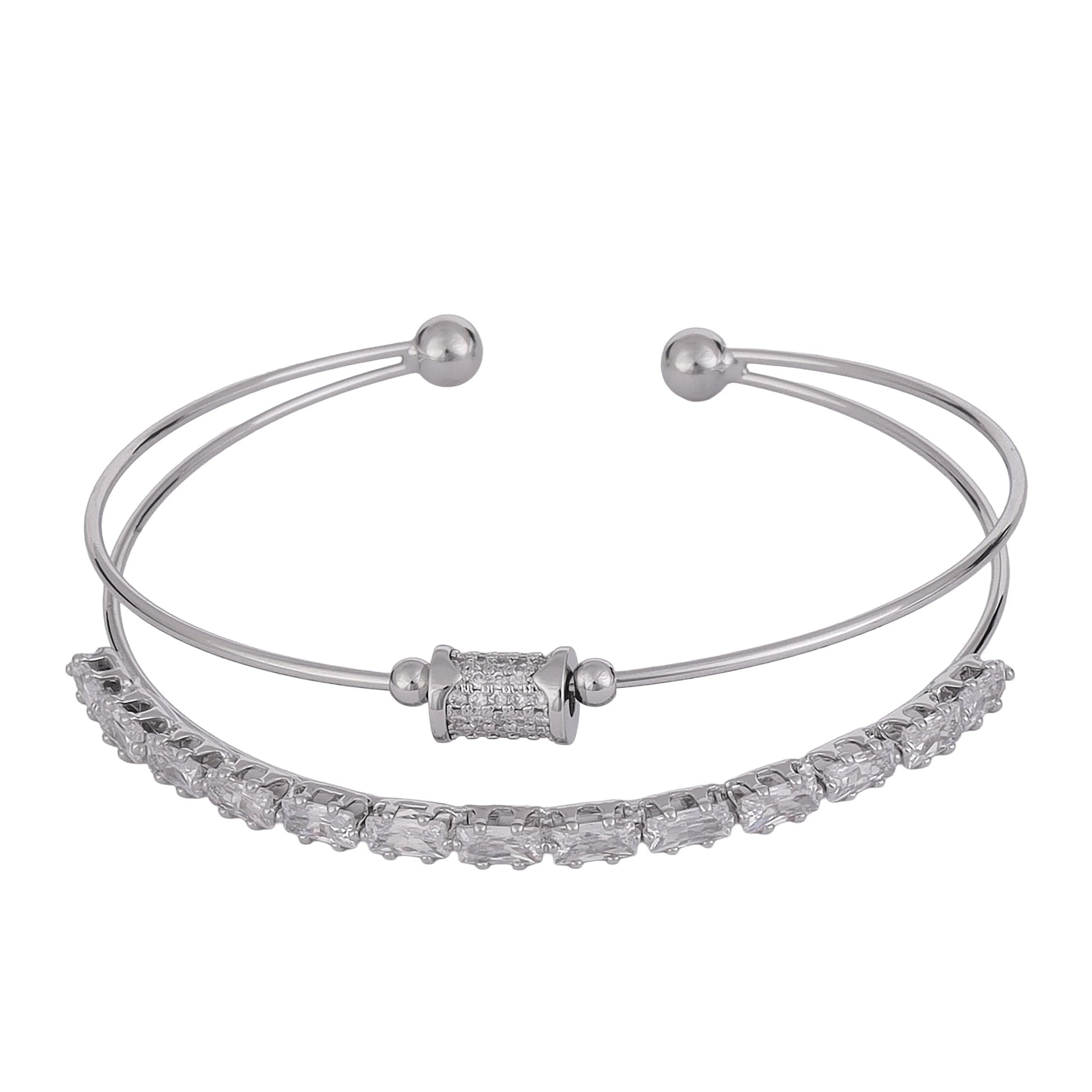 Saloni Fashion Jewellery Charm Cuff Silver Plated Adjustable Bracelet Kada For Women