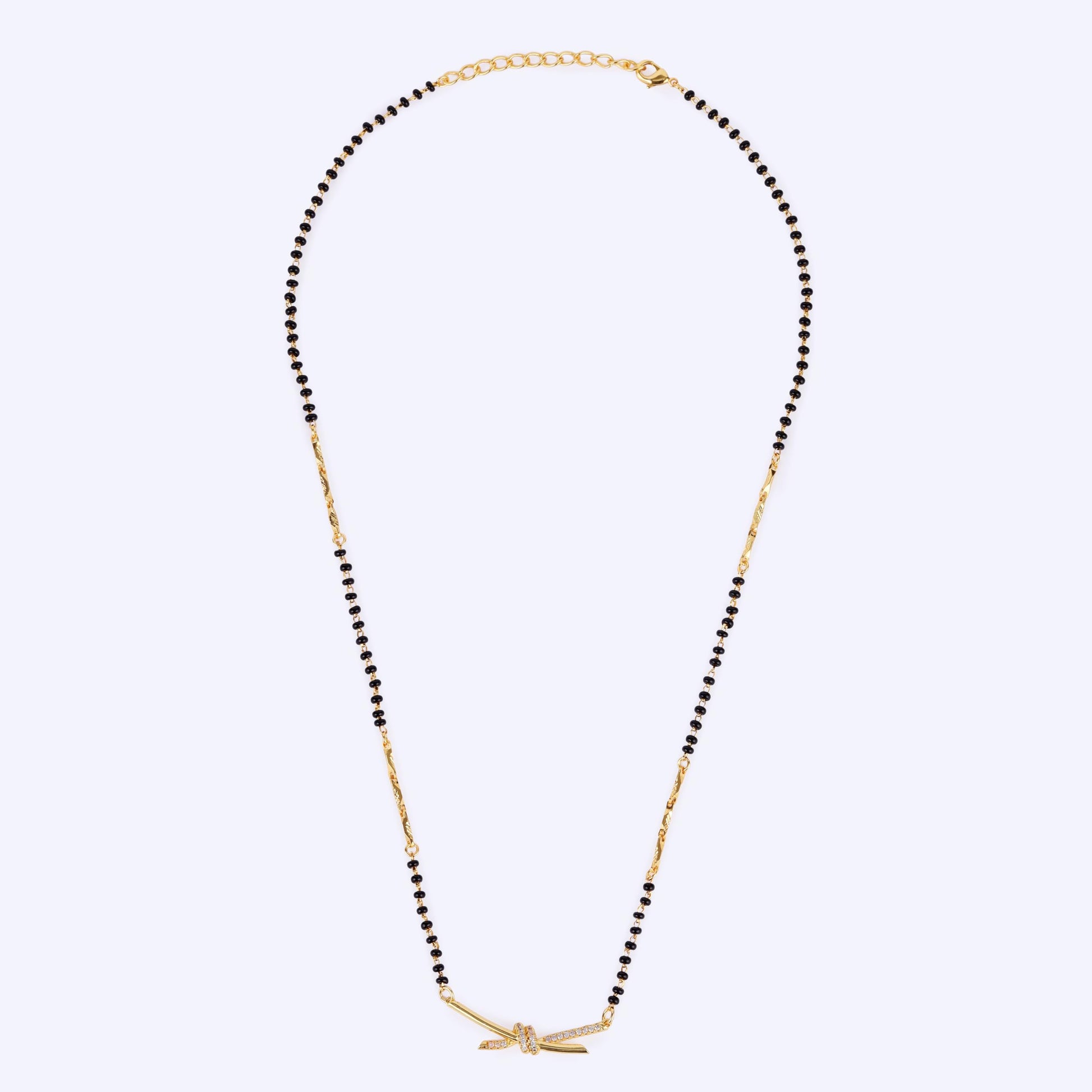 Saloni Fashion Jewellery Traditional Delicate CZ Studded Gold Plated Black Beaded Adjustable Chain Mangalsutra For Women