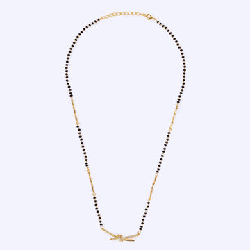 Saloni Fashion Jewellery Traditional Delicate CZ Studded Gold Plated Black Beaded Adjustable Chain Mangalsutra For Women