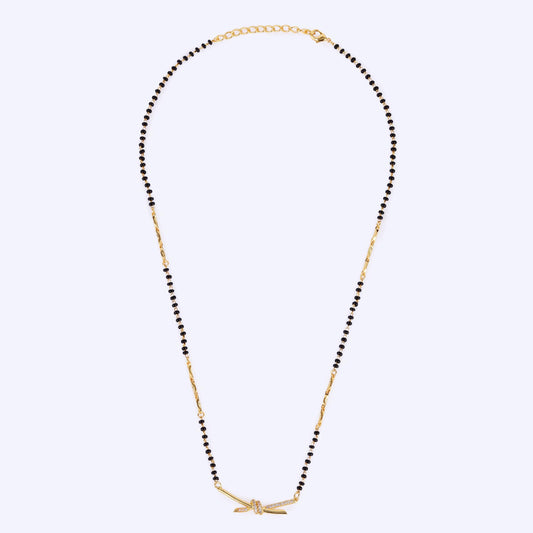 Saloni Fashion Jewellery Traditional Delicate CZ Studded Gold Plated Black Beaded Adjustable Chain Mangalsutra For Women