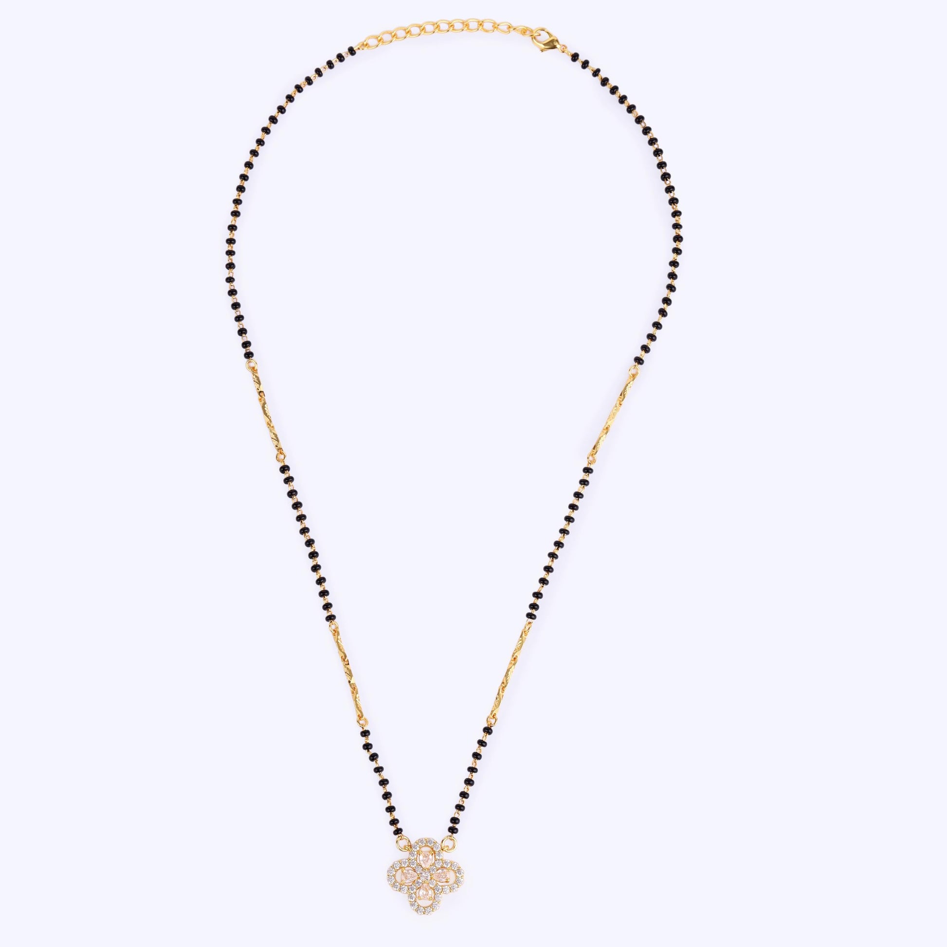 Saloni Fashion Jewellery Traditional Youthful Flower Design Gold Plated Black Beaded Adjustable Chain Mangalsutra For Women