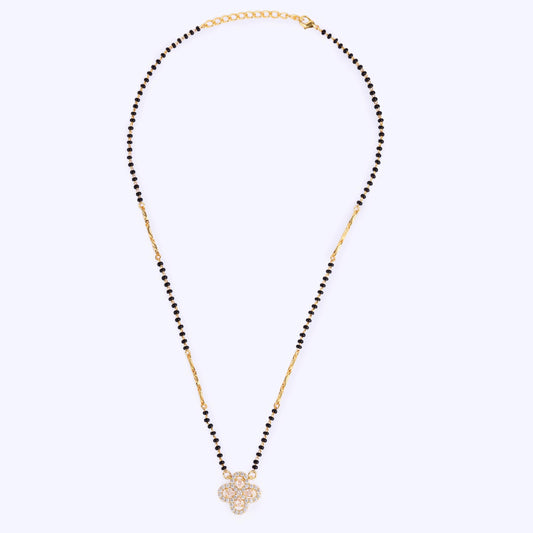 Saloni Fashion Jewellery Traditional Youthful Flower Design Gold Plated Black Beaded Adjustable Chain Mangalsutra For Women