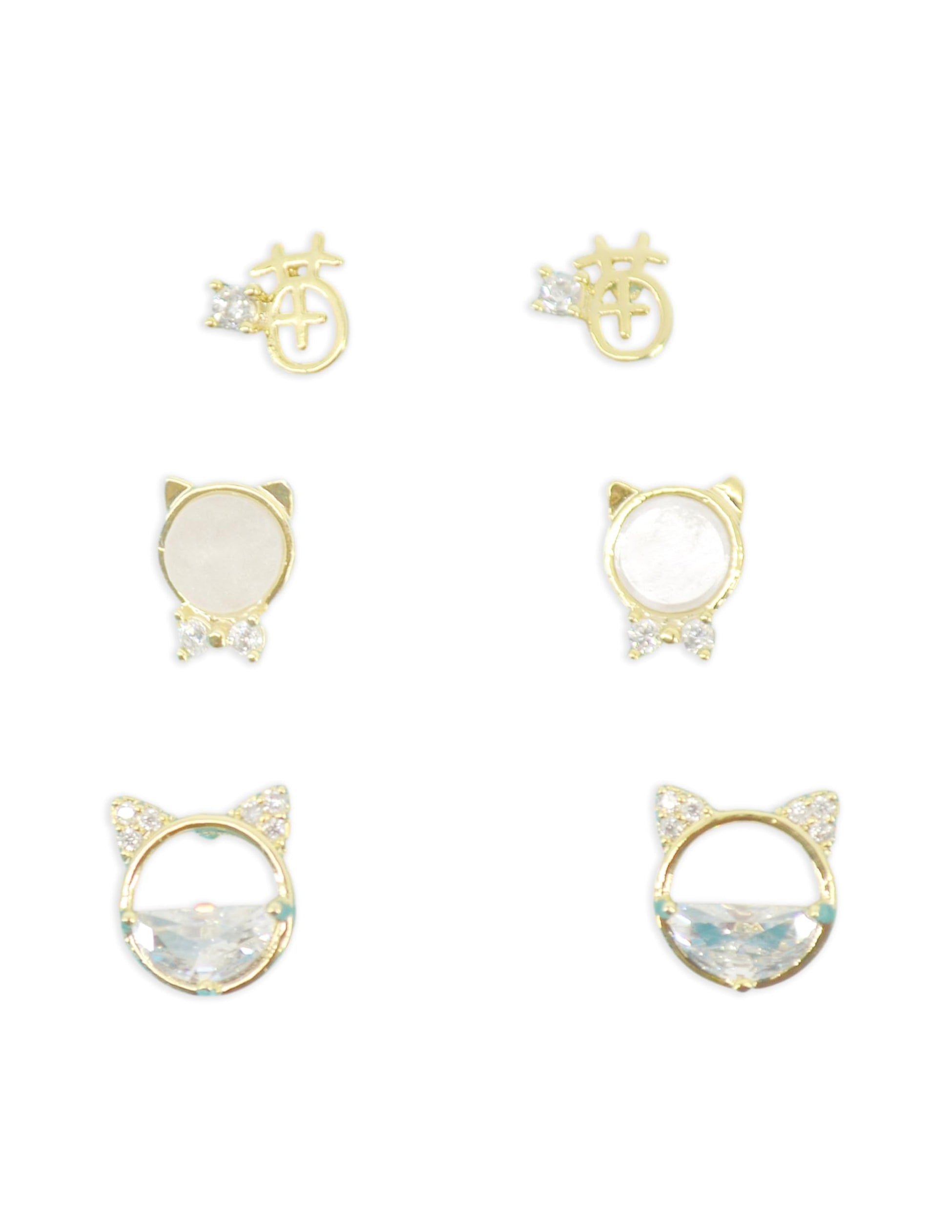 Saloni Fashion Jewellery Trendy Round Shape CZ Brass Gold Plated Set of 3 Combo Stud Earring For Women and Girls