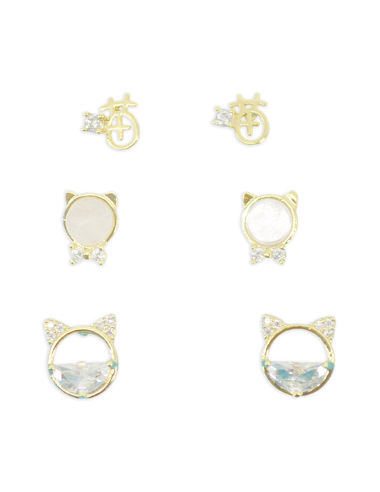 Saloni Fashion Jewellery Trendy Round Shape CZ Brass Gold Plated Set of 3 Combo Stud Earring For Women and Girls