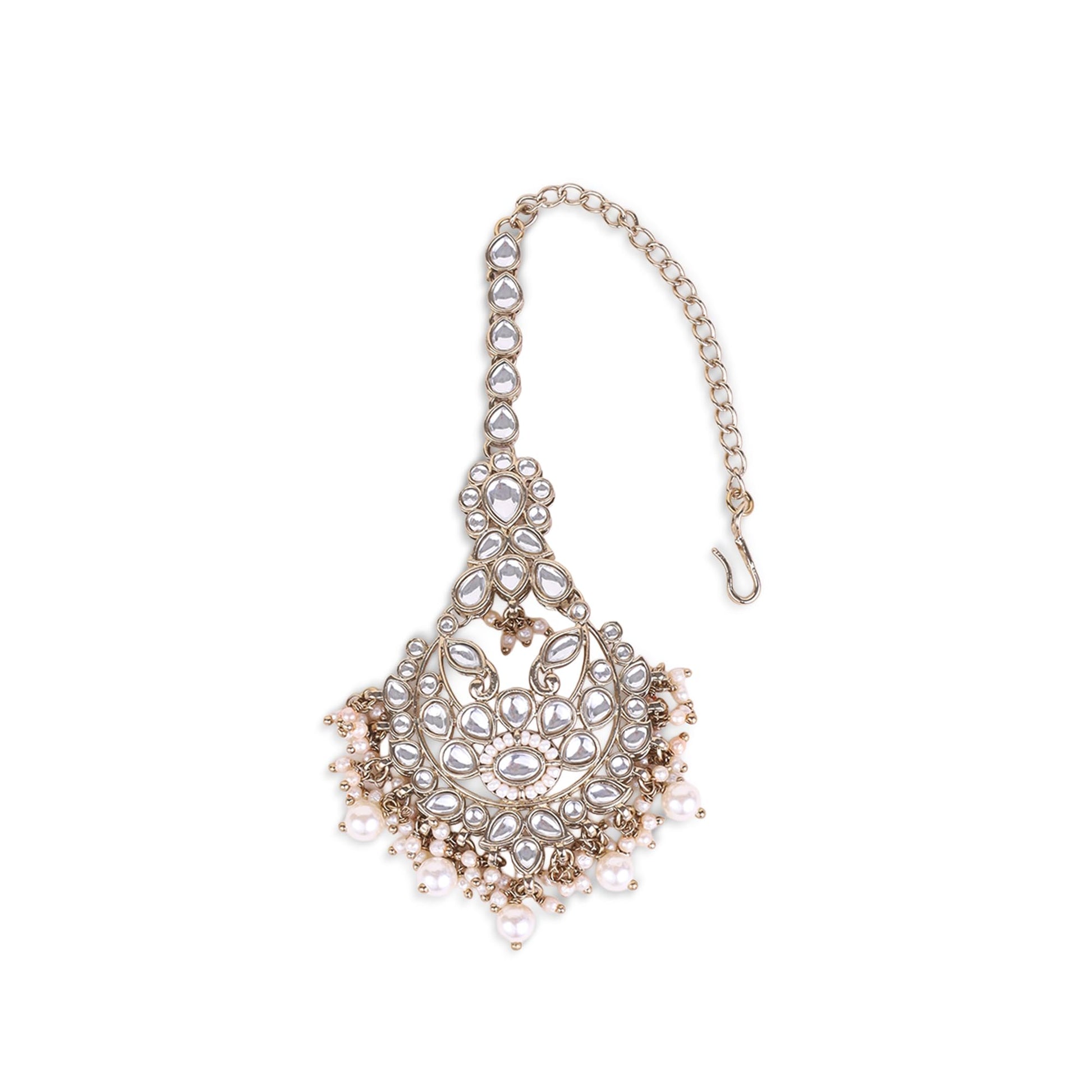 Saloni Fashion Jewellery Traditional Flower Shape Silver Gold Plated Maang Tikka For Women