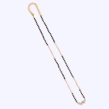 Saloni Fashion Jewellery Traditional Attractive Round Shape CZ Studded Gold Plated Black Beaded Adjustable Chain Mangalsutra For Women