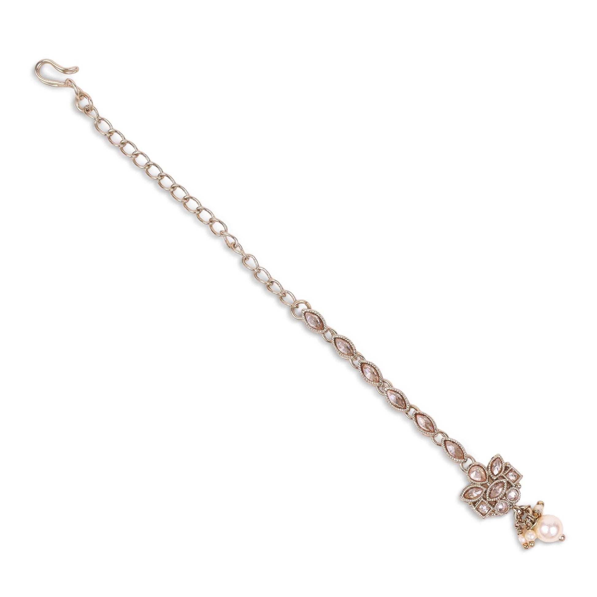 Saloni Fashion Jewellery Traditional Flower Shape and Pearl Silver Gold Plated Maang Tikka For Women