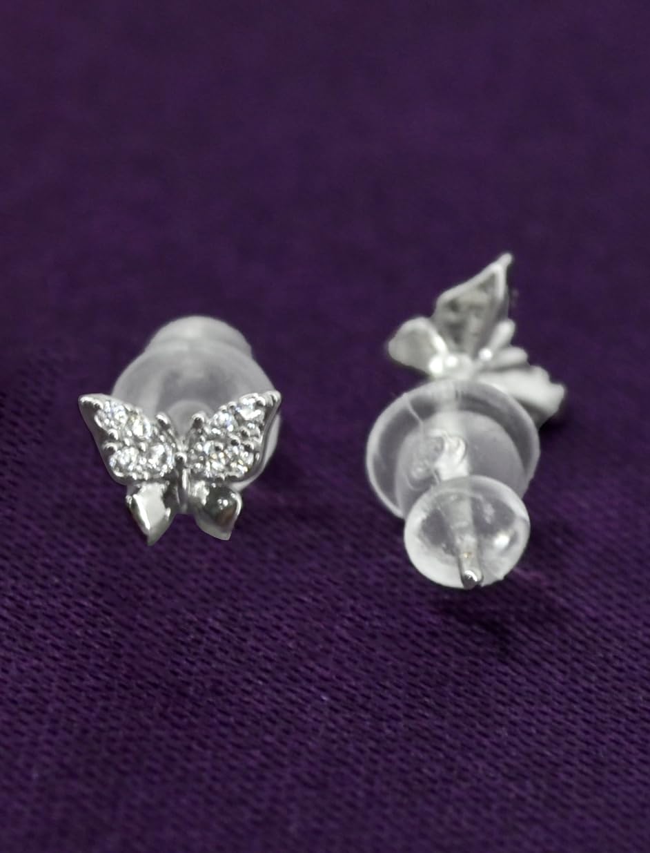 Saloni Fashion Jewellery Lavish Butterfly and Flower Design CZ Brass Silver Plated Set of 3 Combo Stud Earring For Women and Girls