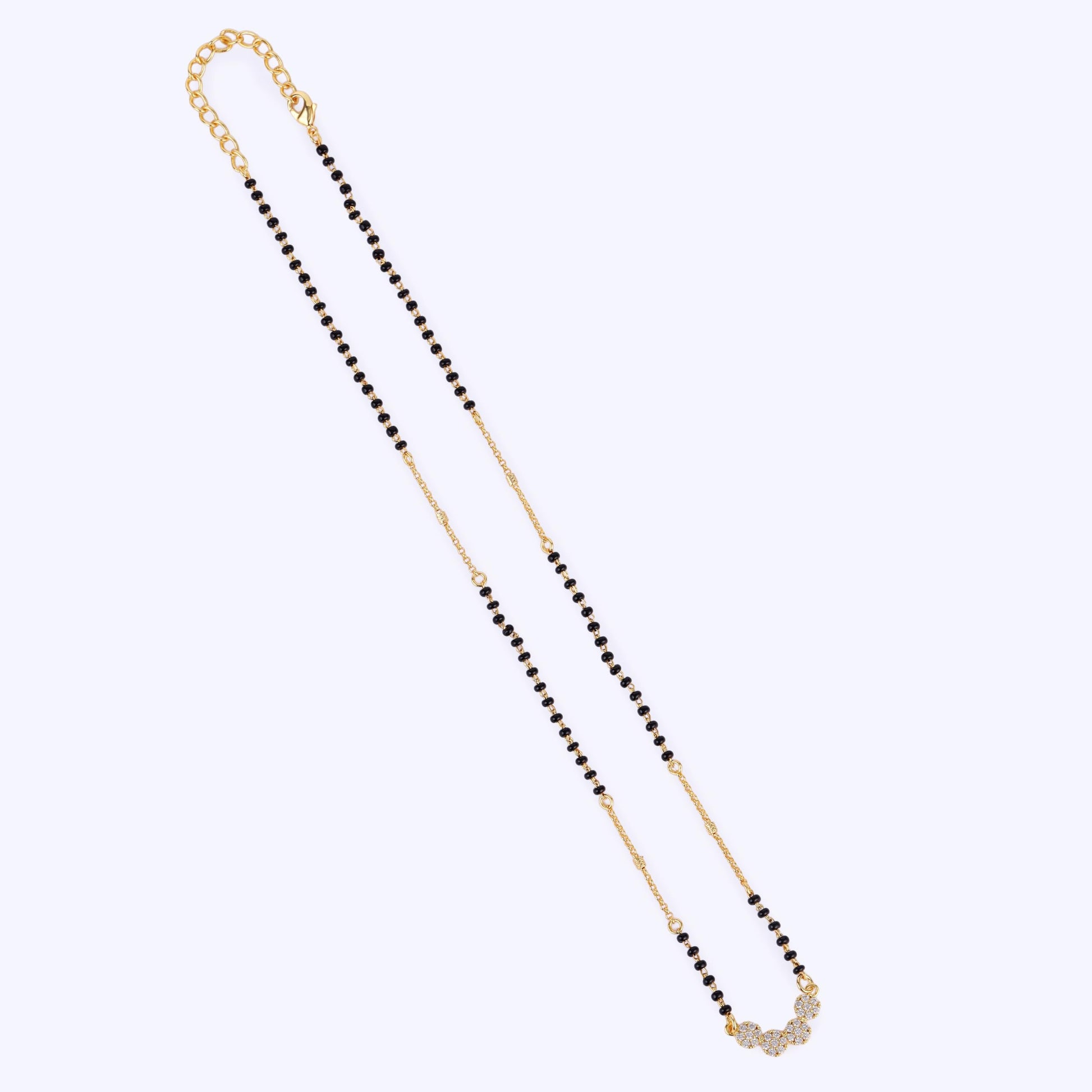 Saloni Fashion Jewellery Traditional Stylish CZ Studded Round Shape Gold Plated Black Beaded Adjustable Chain Mangalsutra For Women