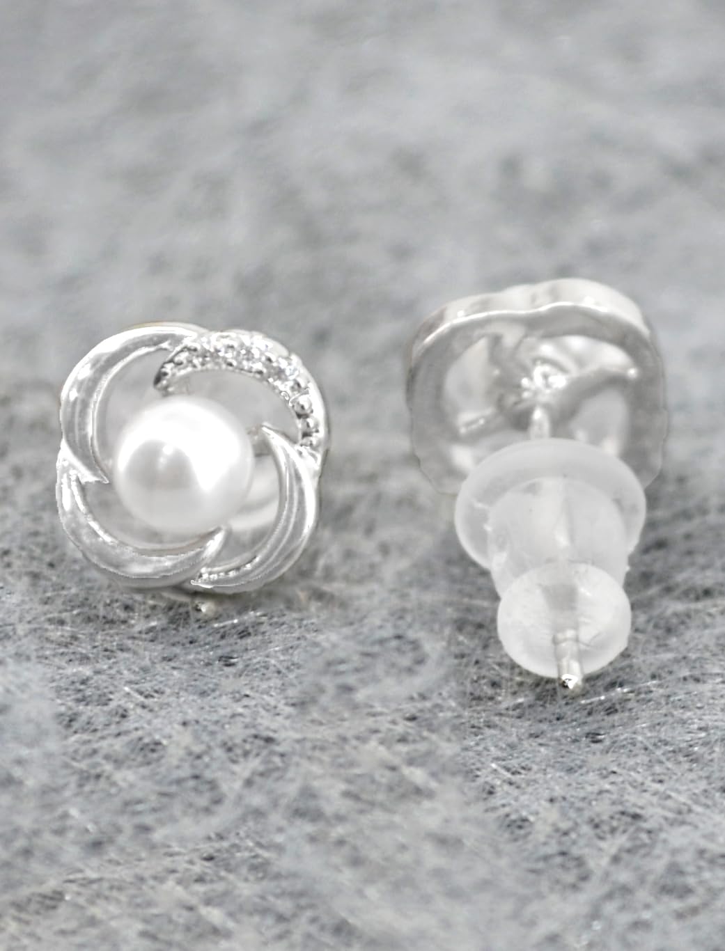 Saloni Fashion Jewellery Pleasing Flower Design Pearl Brass Silver Plated Set of 3 Combo Stud Earring For Women and Girls