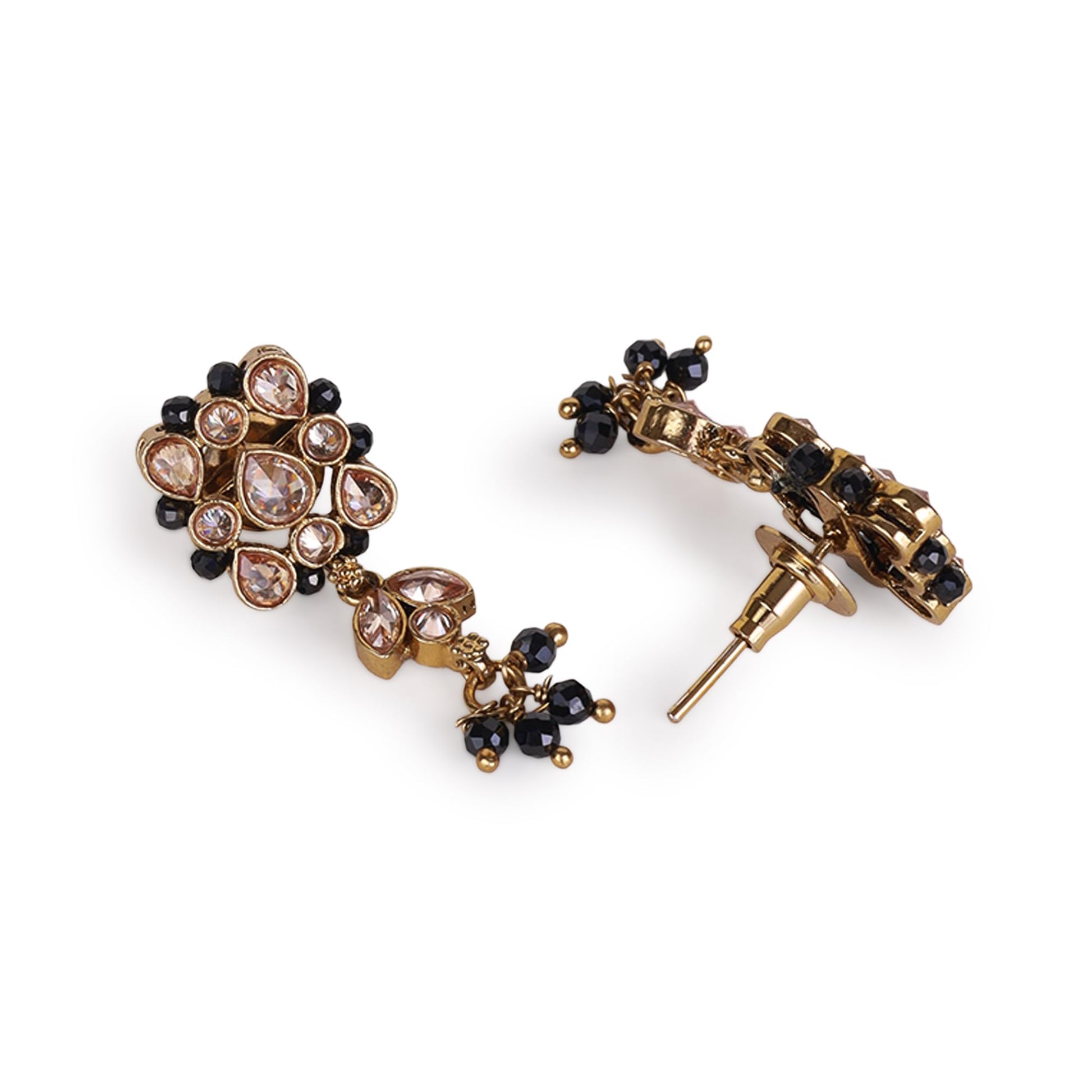 Saloni Fashion Jewellery Flower Design Black Beads Gold Plated Brass Dangle Earring For Women
