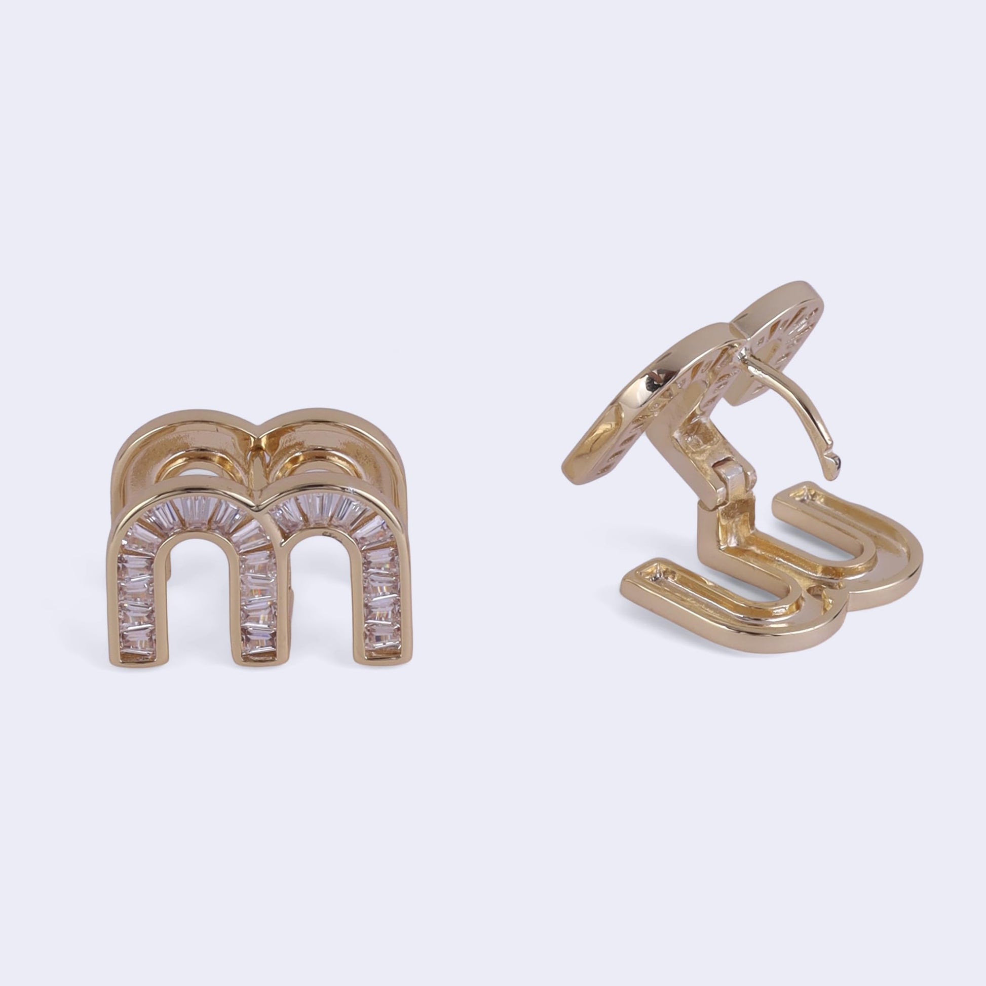 Saloni Fashion Jewellery Crystal Letter M Charm Gold Plated Stud Earring For Women