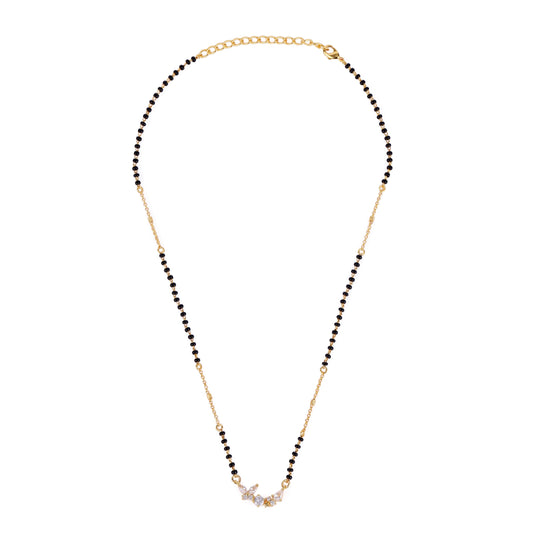 Saloni Fashion Jewellery Traditional Splendid Flower Design Gold Plated Black Beaded Adjustable Chain Mangalsutra For Women