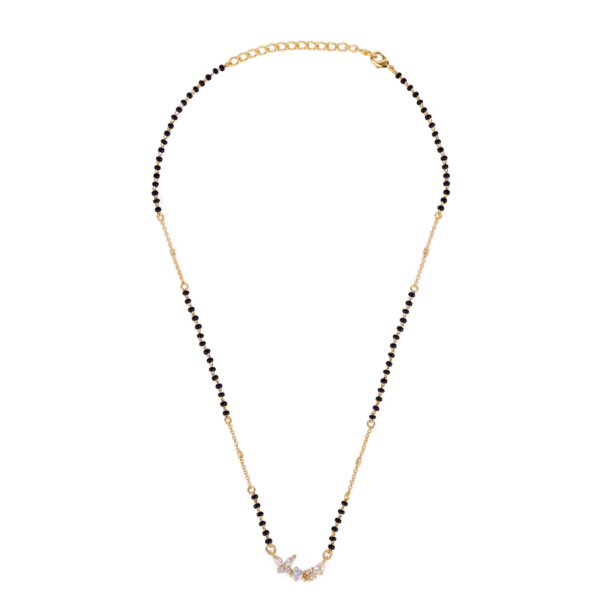 Saloni Fashion Jewellery Traditional Stylish CZ Studded Round Shape Gold Plated Combo Set of 2 Black Beaded Adjustable Chain Mangalsutra For Women
