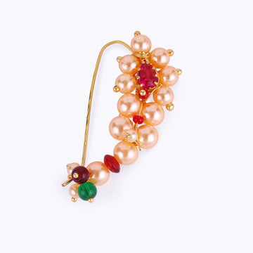Saloni Fashion Jewellery Traditional Brilliant Oval Shape Gold Plated Maharashtrian Nosepin / Nath Without Piercing For Women and Girls